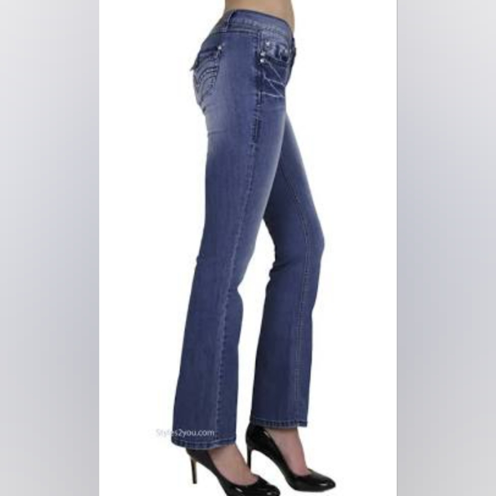 YMI Blue Boot Cut Jeans Rhinestone Accents On Pockets Sz.13 Women's 12
